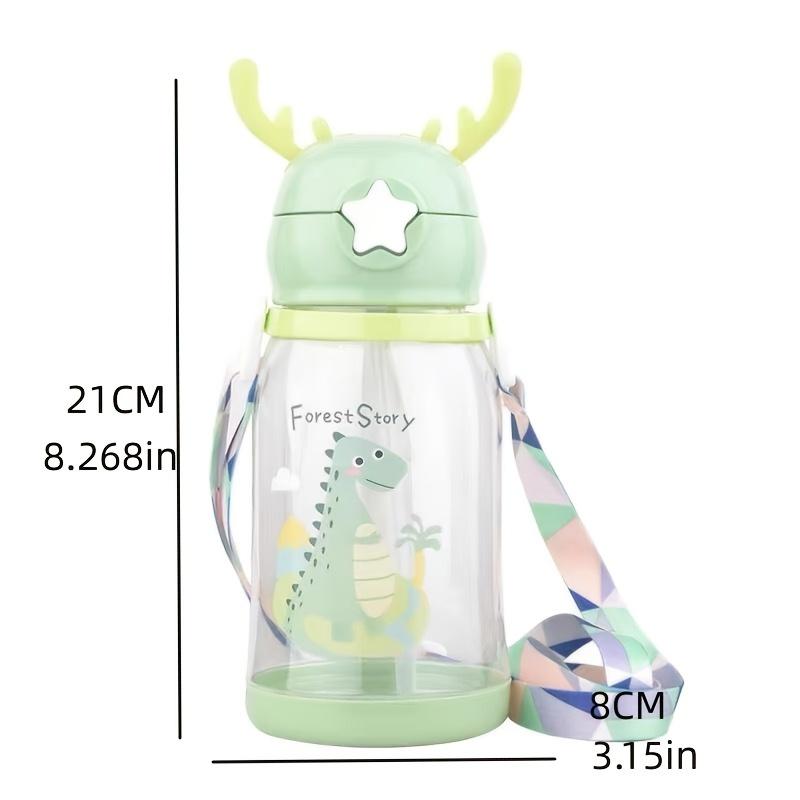 1pc 600ml Antler Water Sippy Cup Portable Kid Creative Cartoon With Straw Leakproof Water Bottle Outdoor School Child Drinkware
