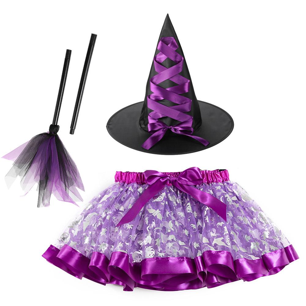 Girls' Halloween Tutu, Witch Hat & Broomstick Fluffy Skirt Set