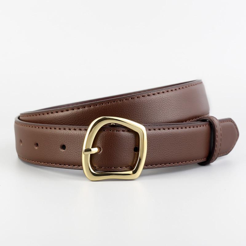 

Leather Womens Fashion Belt With Irregular Buckle For Casual And Office Wear кавовий