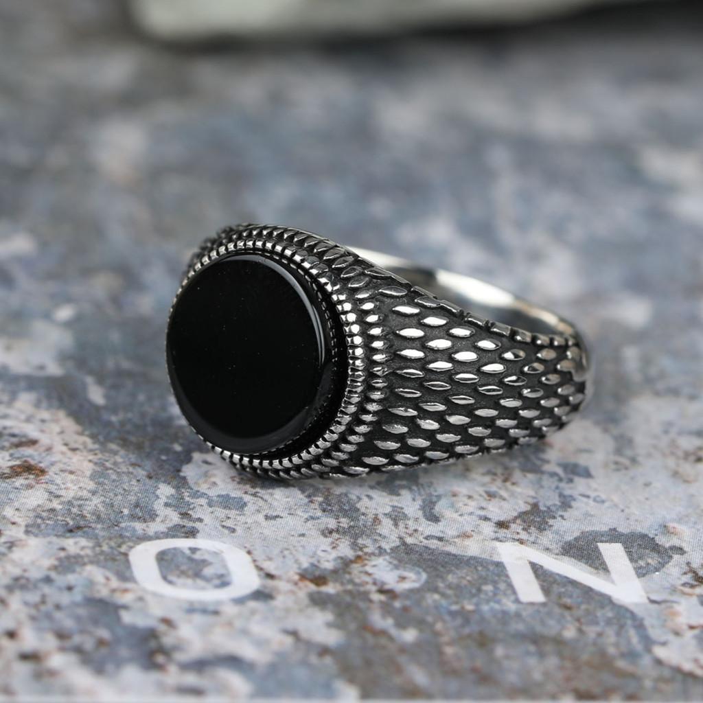 Vintage Stil Rund Ædelsten Turkis Mænds Punk Ring