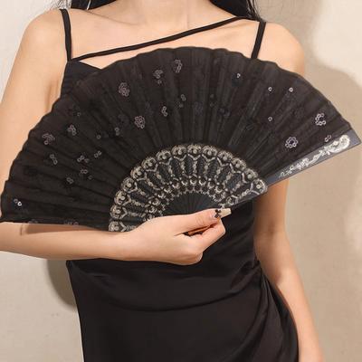 Faltfächer Handfächer Chinesischer Stil Pfauenfächer Pailletten Dekorativer Tanzfächer Handfächer für Frauen Zuhause Hochzeitsfächer Dekoration