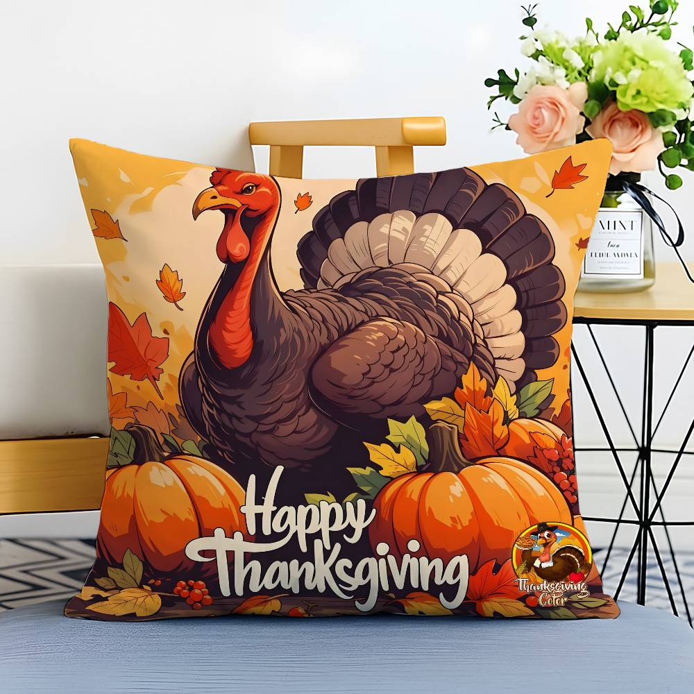 Cute Turkey Celebrate Thanksgiving Pillow Case Printed Brushed Fleece Pillow Baby Skin-Touch Eco-Friendly Dye-Sublimat