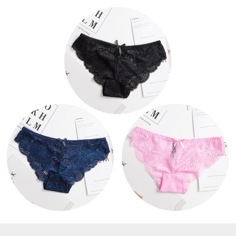 Panties Woman Sexy Lace Briefs Transparent Female Underwear Hollow Out Cotton Crotch Girls Underpants 3 Pcs/Set
