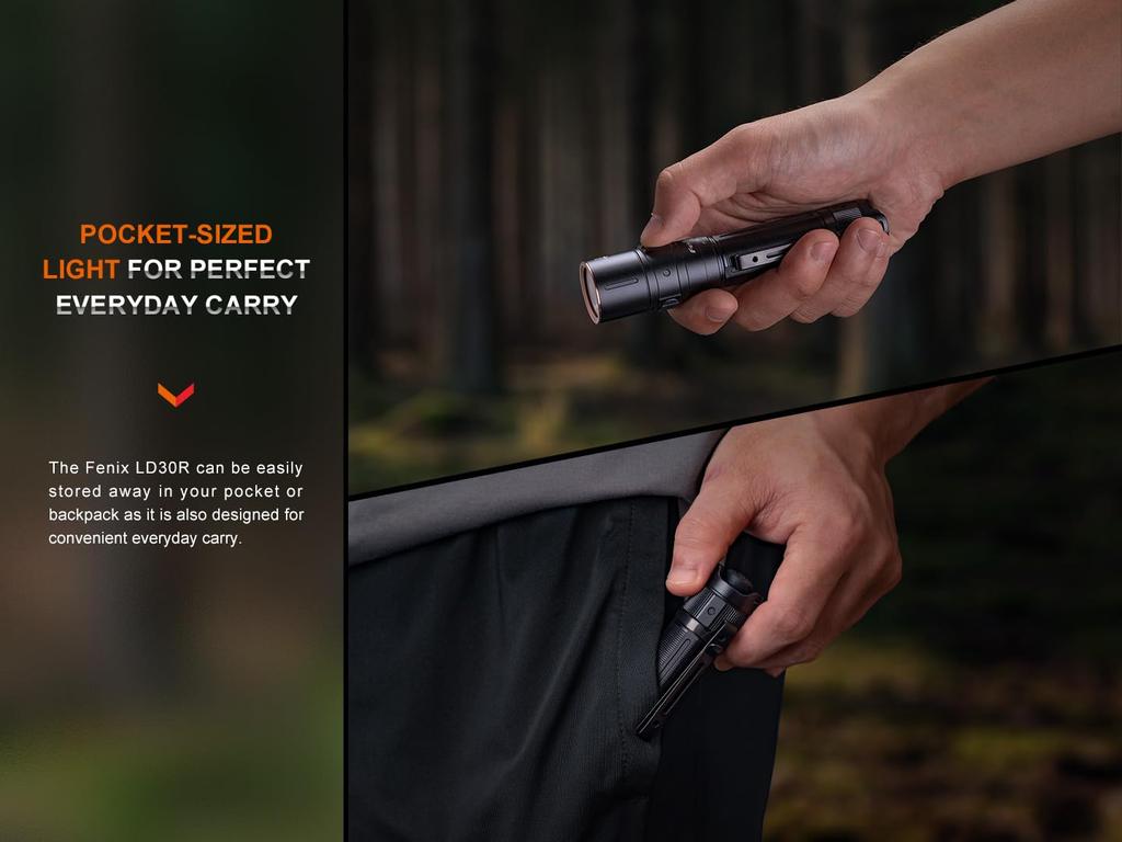 fenix LD30R Rechargeable Compact LED Torch 1700 Lumens 267m Up to 750 Hours Charging Port 18650 1 Lumen Moonlight Mode IP68 Black Ultra-Bright