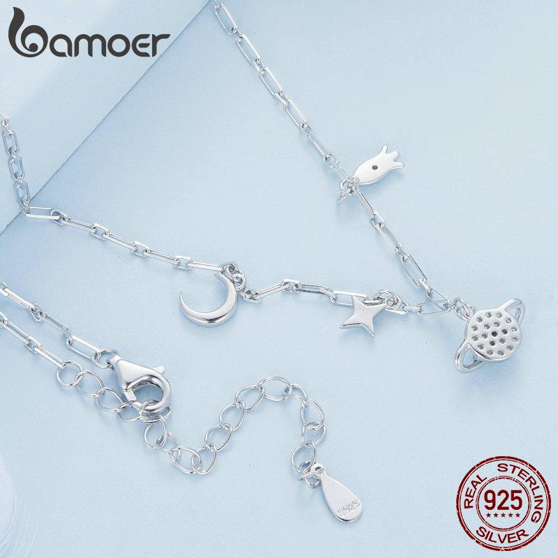 BAMOER 925 Sterling Silver Exquisite Shine Zircon Starry Sky Necklace for Women Birthday Gift Fashion Jewelry