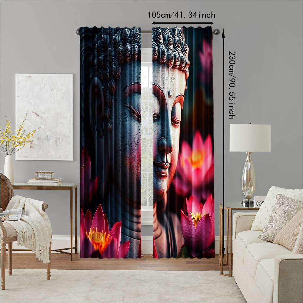 2 Pcs   Versatile Polyester Transparent Curtains for Home Decoration Lotus Flower (2) for Use In Bedrooms and Living Rooms