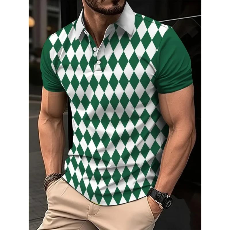 3D printed button polo summer short sleeved top for daily street men's wear