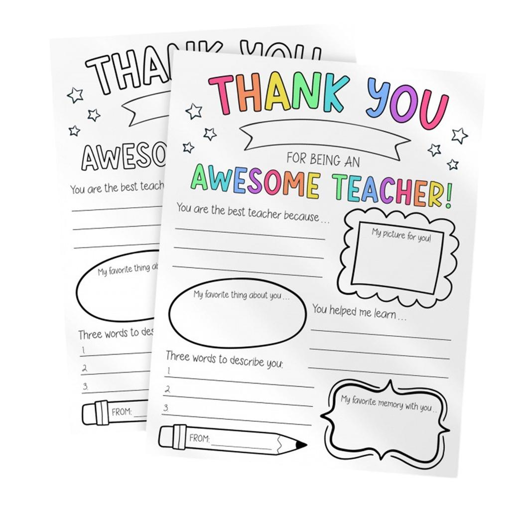 Pack of 2 About My Teacher Posters Coloring Activity Sheets With Writing Prompts For Classroom Projects Teacher Gift