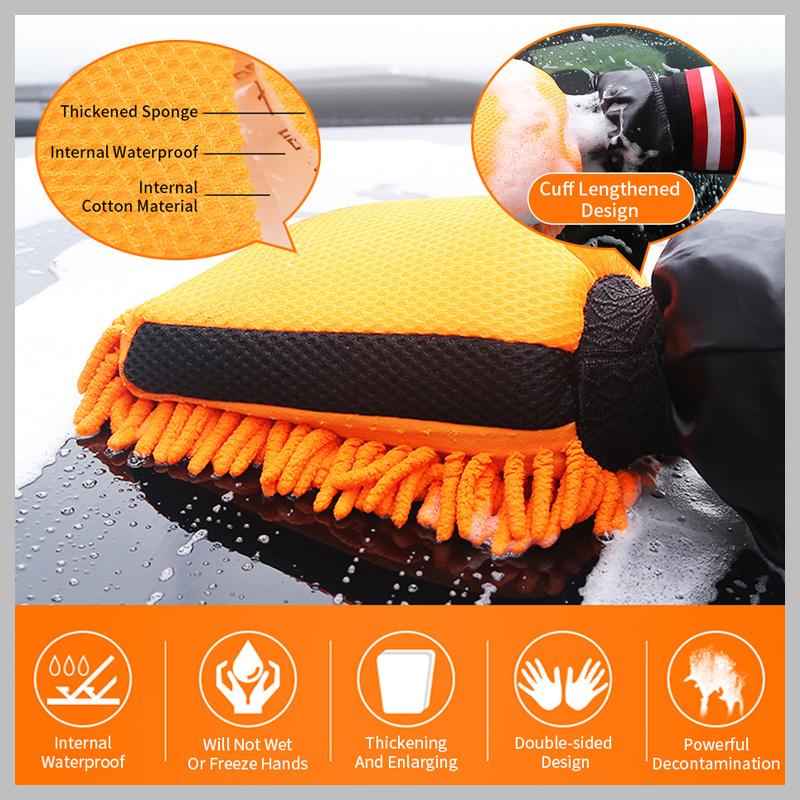 Microfiber Car Washing Mitt Ultra Absorbent Cleaning Gloves Car-Detailing Double-Side Wet/Dry Mitt Car Wash Accessories