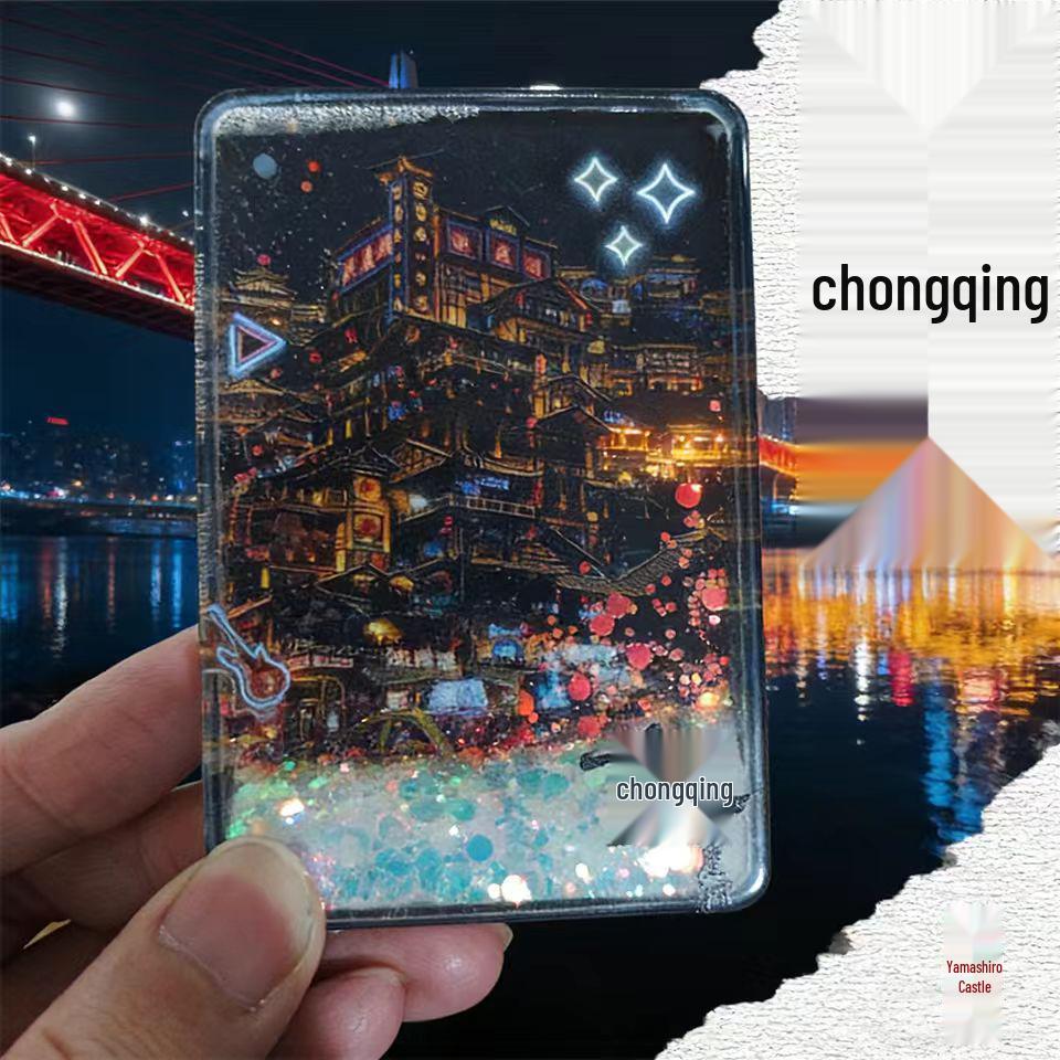 Chongqing Scenery Flowing Sand Acrylic Fridge Magnet - Cultural & Creative Tourist Souvenir