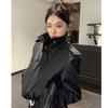 Retro Fashion Stand Collar Black Broad Shoulder Jacket Women's Spring and Autumn New Hong Kong Style Casual Short Top