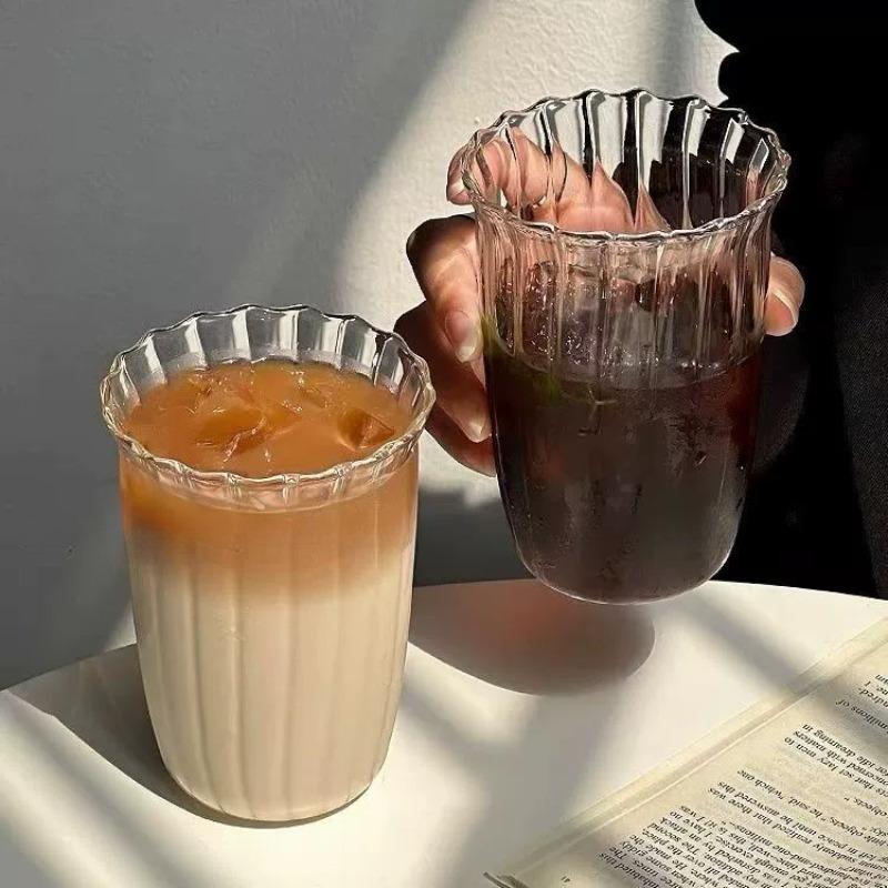 Ins Glastasse Hitzebeständiger Tumbler Trinkgeschirr Transparent Tee Saft Milch Kaffeebecher Zuhause Wassergläser Streifenbecher 14.81oz 420ML