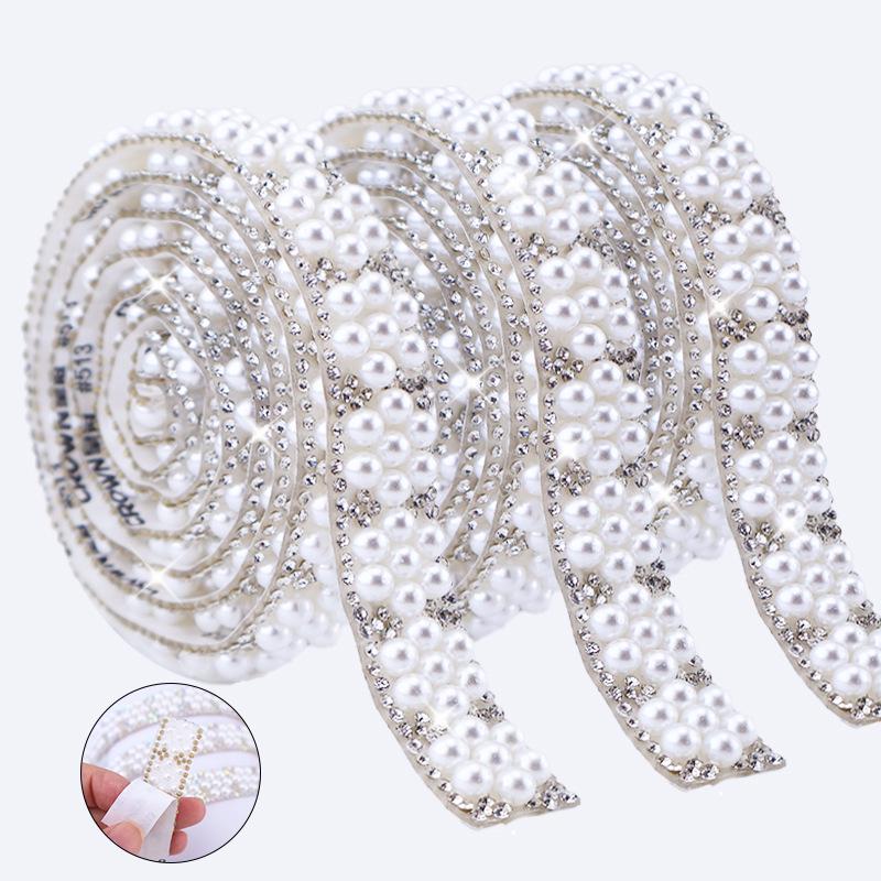 DIY Self-Adhesive Pearl Rhinestone Chain for Jewelry and Clothing Accessories