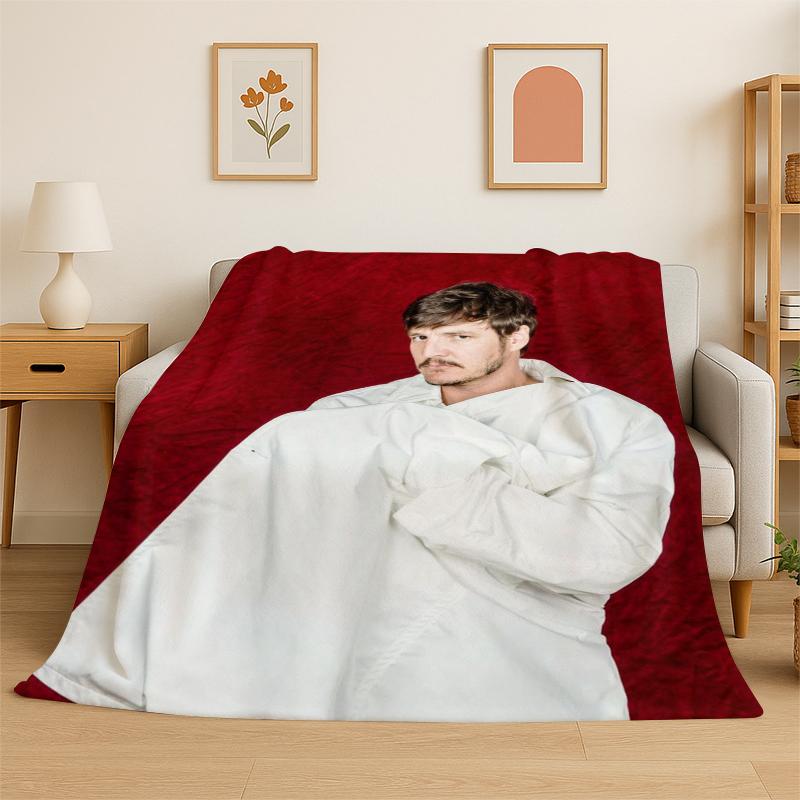 Fashion Pedro Pascal Star Flannel Blanket Soft Warm Throw Blanket for Bedroom Living Room Bed Travel Camping Picnic Gift Kids