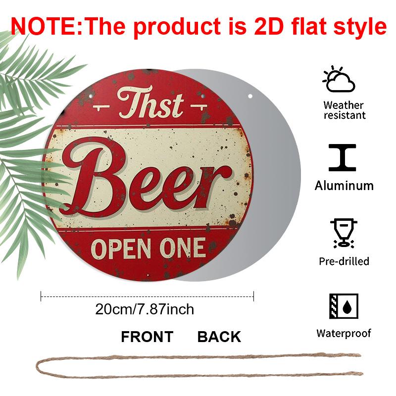 

2D Flat 1pc, 8x8 in, Vintage This Beer Is Open One Round Aluminum Metal Wall Sign - Rustic Bohemian Decor, Durable Windproof & Waterproof Art for 1pc