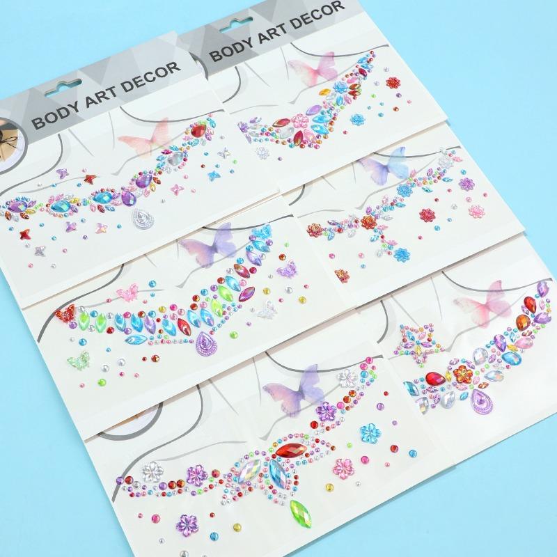 Fashion Clavicle Chain Diamond Stickers Stage Makeup Stickers Temperament Color Butterfly Clavicle Stickers Necklace Stickers