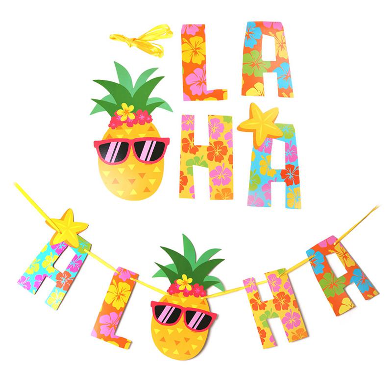 Hawaiian Tropical Pineapple Summer ALOHA Party Banner Garland Bunting Home Decor Hawaiian Tropical Pineapple Summer ALOHA Party Banner Garland Bunting Home Decor