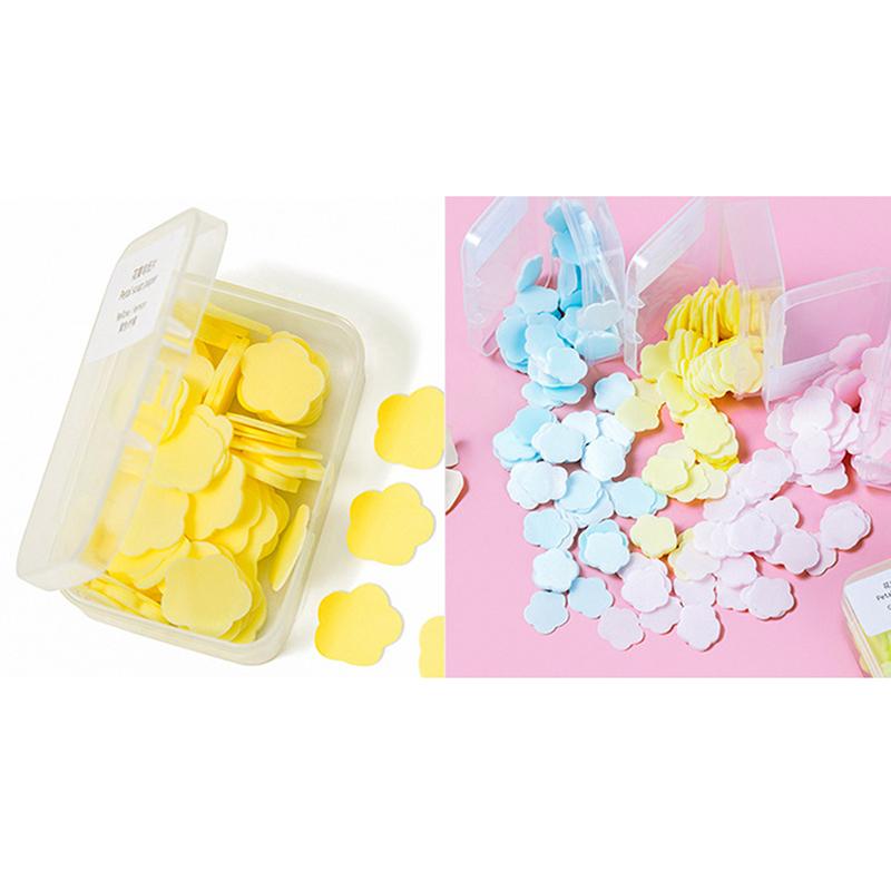 100Pcs/Box Disposable Cute Mini Flower Shape Paper Soap  With Box