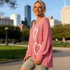 Women Sweater V-Neck Long Sleeve Heart Pattern Knitting Tops Loose Fit Commuting Style Spring Autumn Casual Sweater