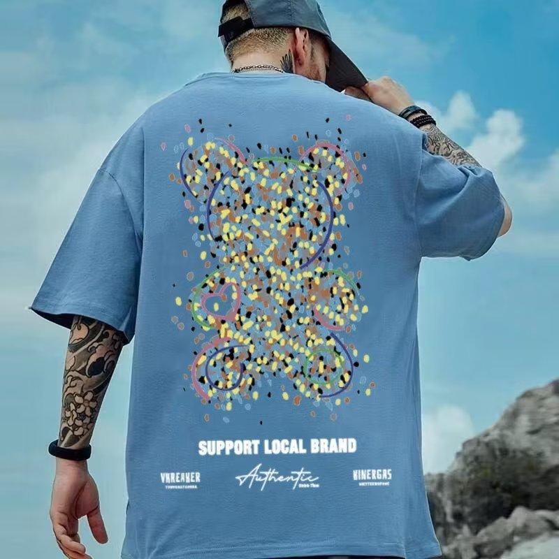 

Футболка с принтом аниме медведя, мужская футболка, модная повседневная летняя дышащая футболка с короткими рукавами, уличная одежда 3XL синий