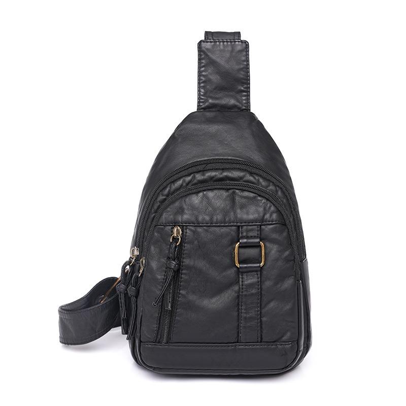 Breast bag women's casual shoulder messenger bag sports fashion washed soft leather chest bag