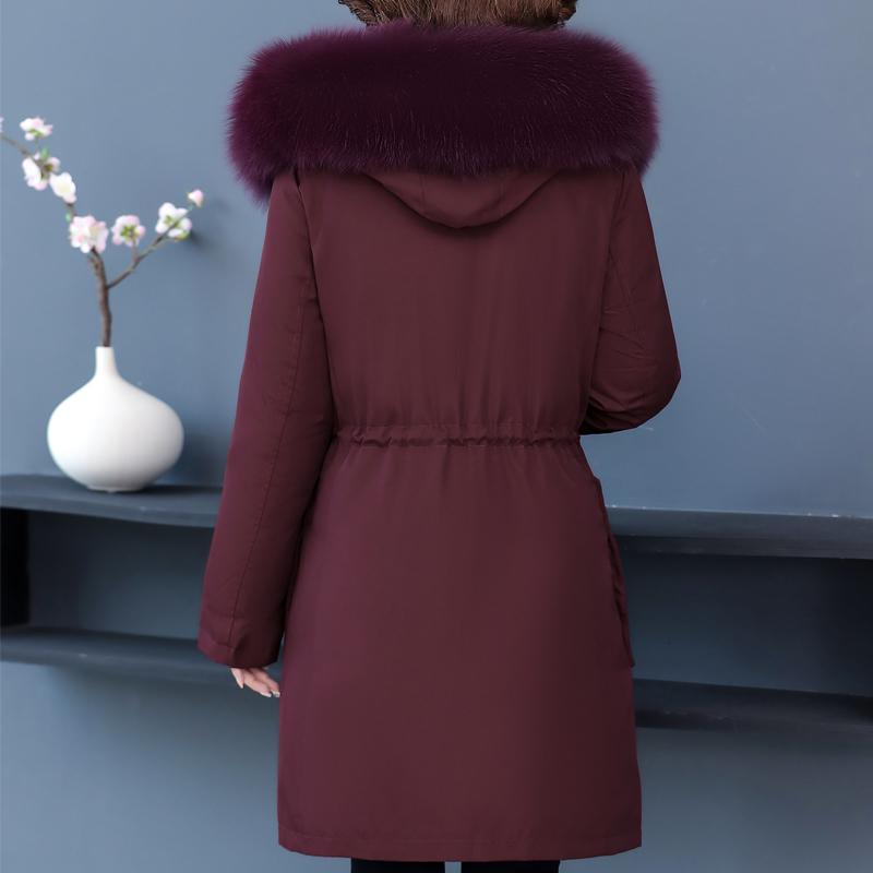 Real Fur Collar Middle Age Women's Puffer Jackets Winter Vintage Parkas Hooded Liner Detachable Plus Size Thick Warm Long Down Coats Woman Outerwears
