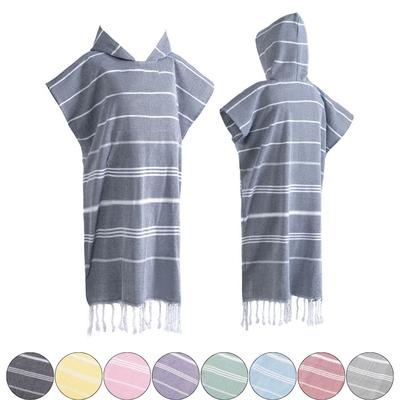 Quick Dry Antimicrobial Hypoallergenic Soft Eco-Friendly Hooded Beach Robe 100% Cotton Turkish Tassels Poncho Towel Adult