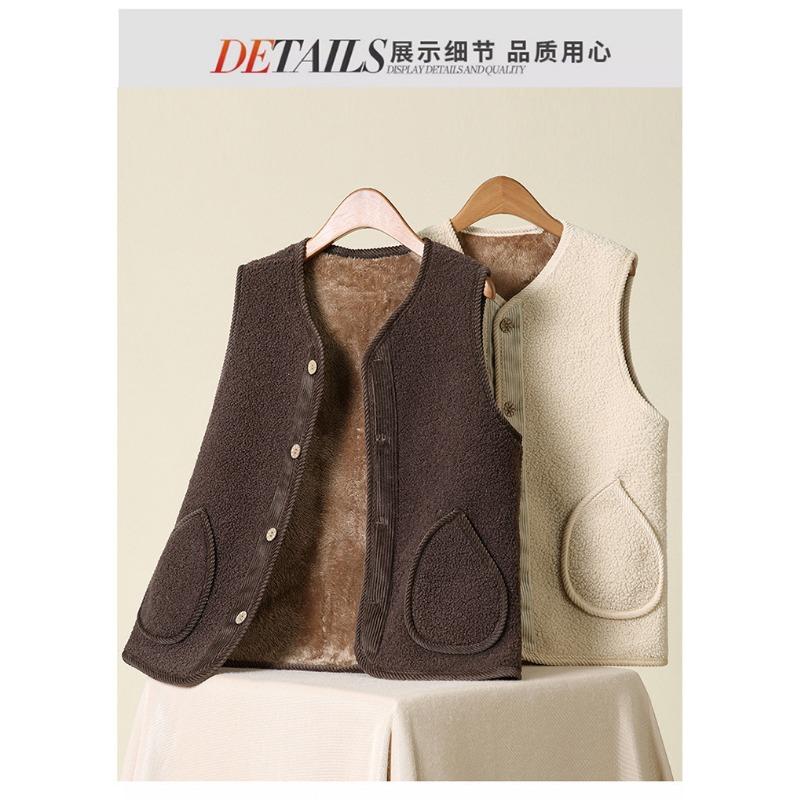 Women Fleece Vest Senior Thick Warm Sleeveless Waistcoat For Autumn Winter