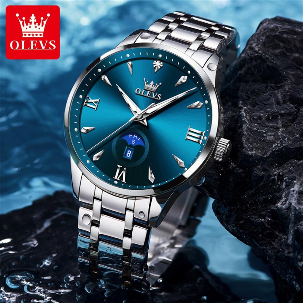 OLEVS 3646 Quartz Watch Men Classic Business Solid Steel Strap Men's Wristwatch Calendar Week Waterproof Luminous Watch