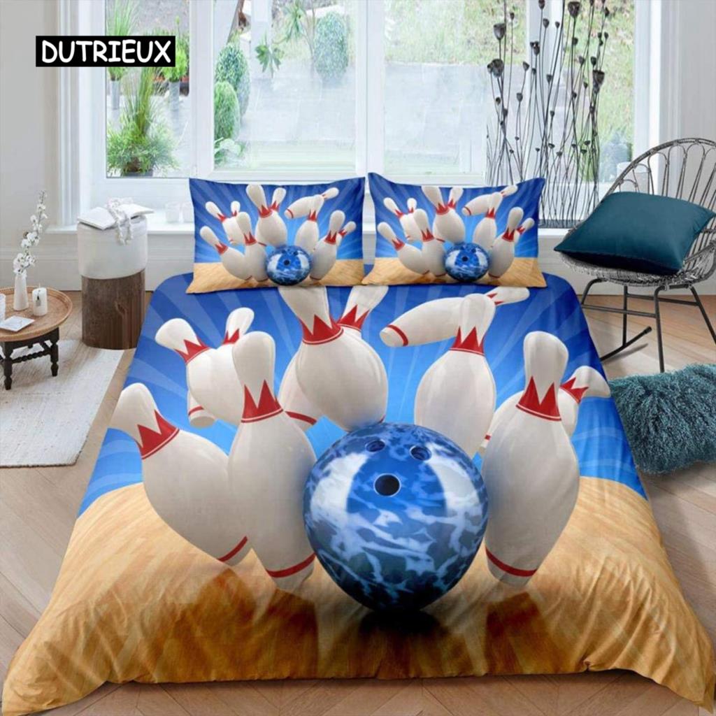 Bowling Duvet Cover Polyester Sport Competition Quilt Cover Sports Games Starry Sky Blue Line Bedding Set Double Queen King Size