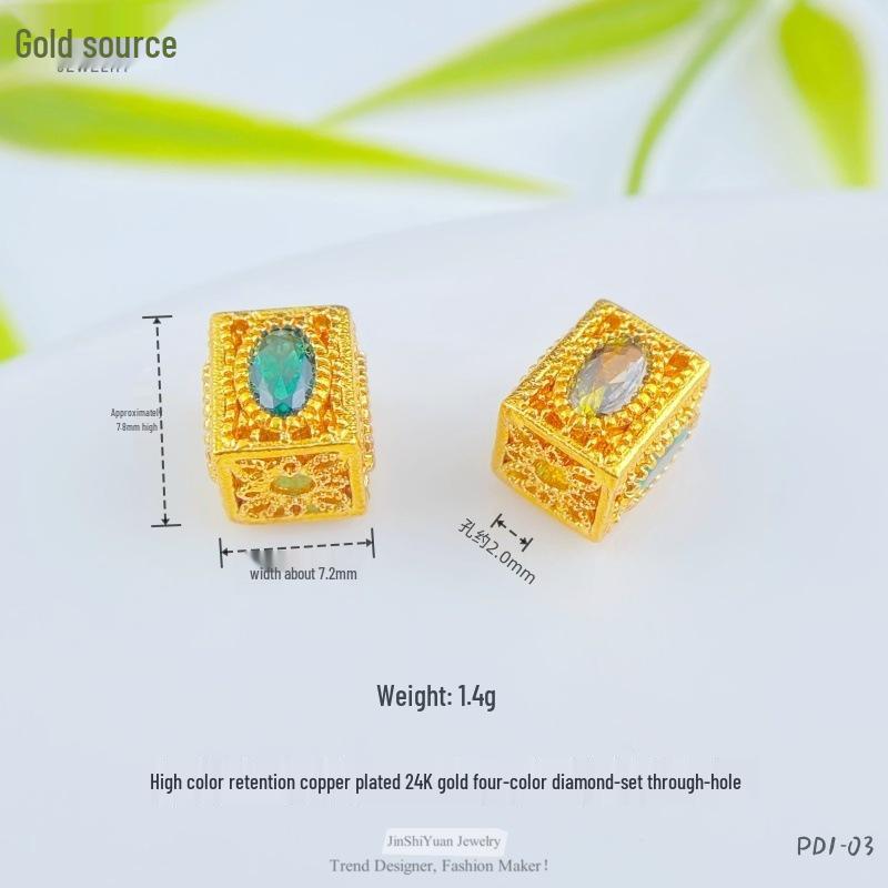 24K Gold Zircon Large Hole Spacer Beads - High Retention Copper Plated Barrel Flower Crown for DIY Bracelets