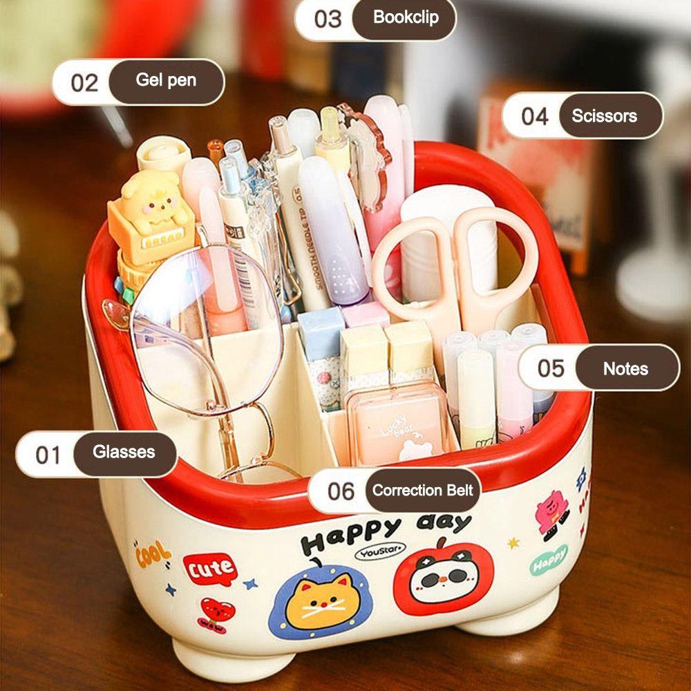 Cartoon Pattern Penholder Large Capacity Stationery Box Cute Table Storage Box