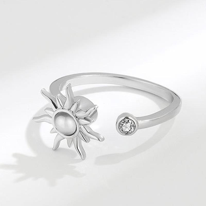 Anti Stress Spinner Ring For Women Adjustable Copper Jewelry With Floral Zircon Accents Anxiety Relief Gift