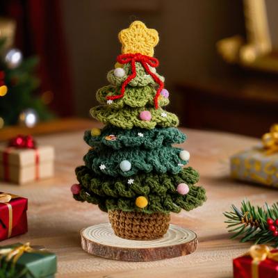 Enfeite de Natal Feito à Mão Mini Árvore Estrela Topo de Árvore 7 Camadas Base de Madeira Árvore de Natal