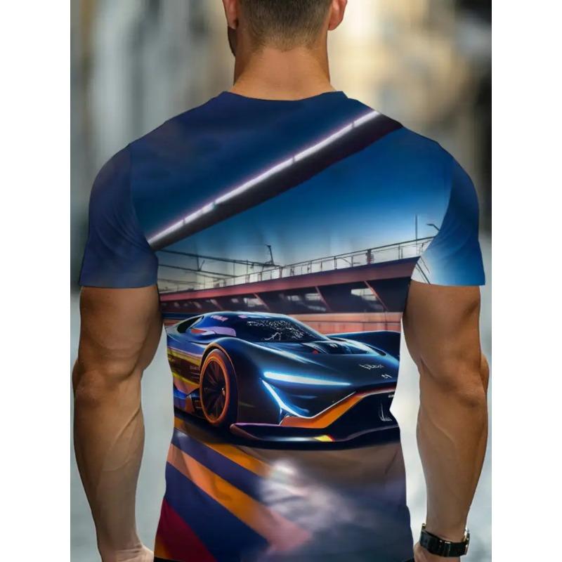 Großes Herren Sportwagen Muster 3D Gedrucktes Herren Rundhals Kurzarm T-Shirt Sommer Mode T-Shirt Lässig Bequem Vielseitiges Oberteil