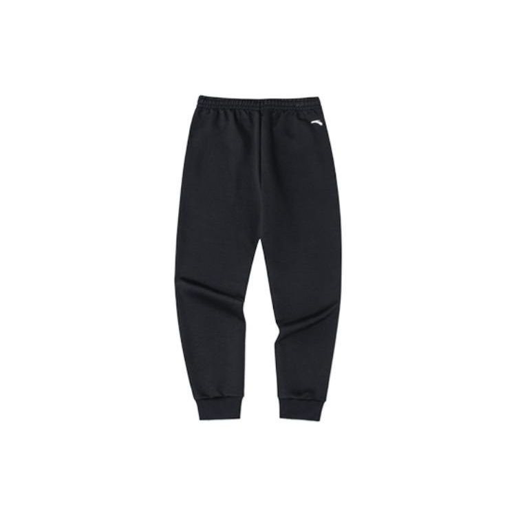 Anta Basketball Series Solid Color Letter Patch Tapered Knit Sports Pants Men Bottoms Black 152311319-3