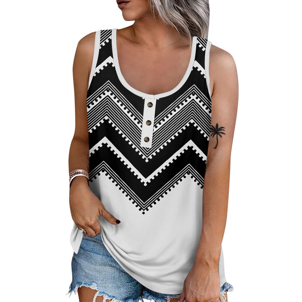 Femei Vară Fără mâneci Casual Imprimat O Gât Tricou Top Bluză