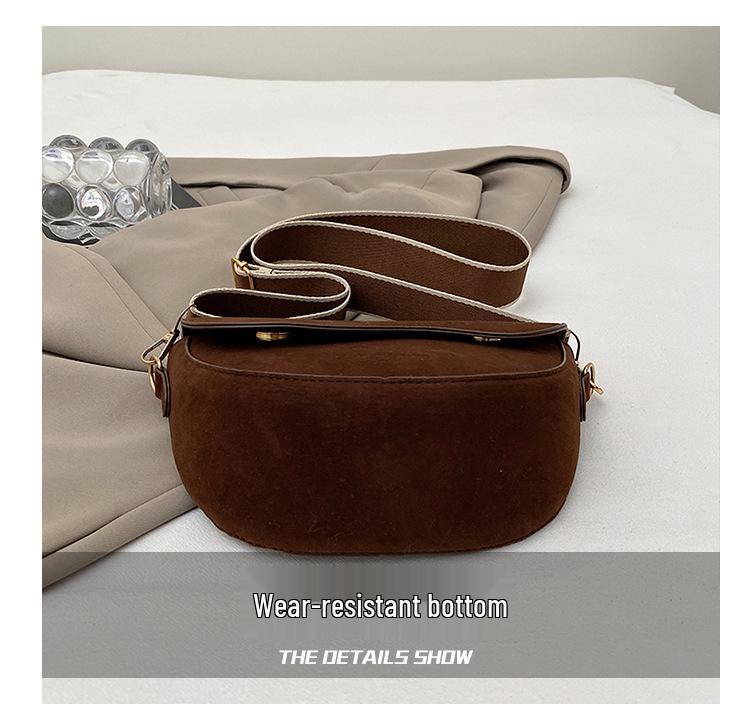 Korean Style Women's Wide Strap Crossbody Saddle Bag - Retro Chic
