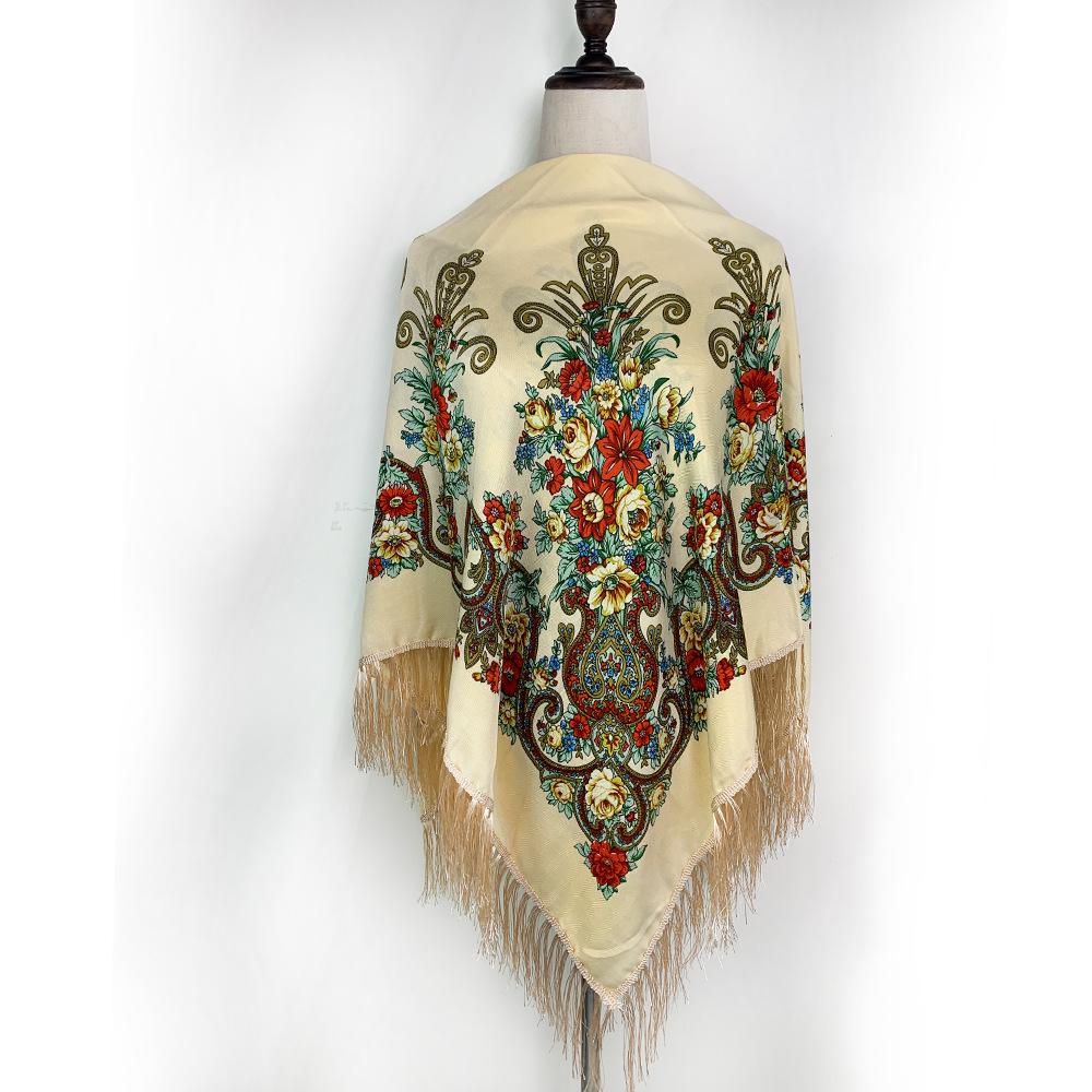 Women's Ethnic Style Printed Shawl Scarf with Tassels - Autumn/Winter Retro Large Square Scarf
