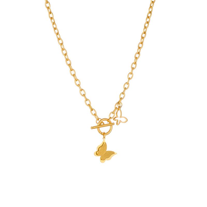 Stainless Steel Hollow Butterfly Collarbone Necklace with Versatile OT Buckle - Fashion Titanium Steel for Women золотой