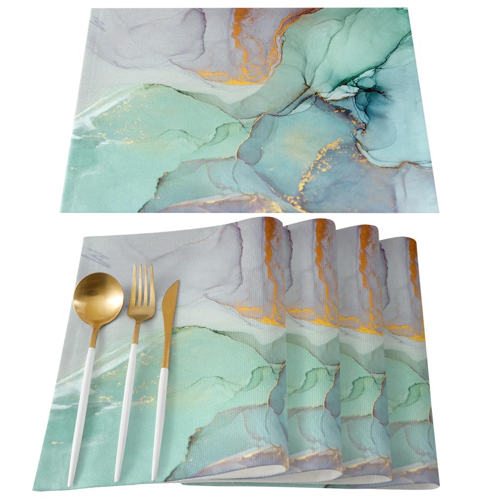 Marble Placemats Set Washable Kitchen Dining Table Mats,Heat-Resistant Place Mats for Indoor Outdoor Party Holiday Decoration