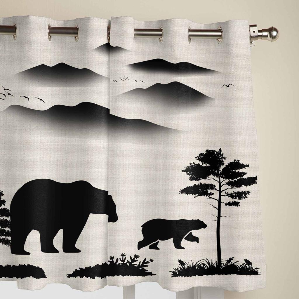 Bear Forest Silhouette Window Curtains for Living Room Luxury Bedroom Curtain Kitchen Blinds Drapes Curtains