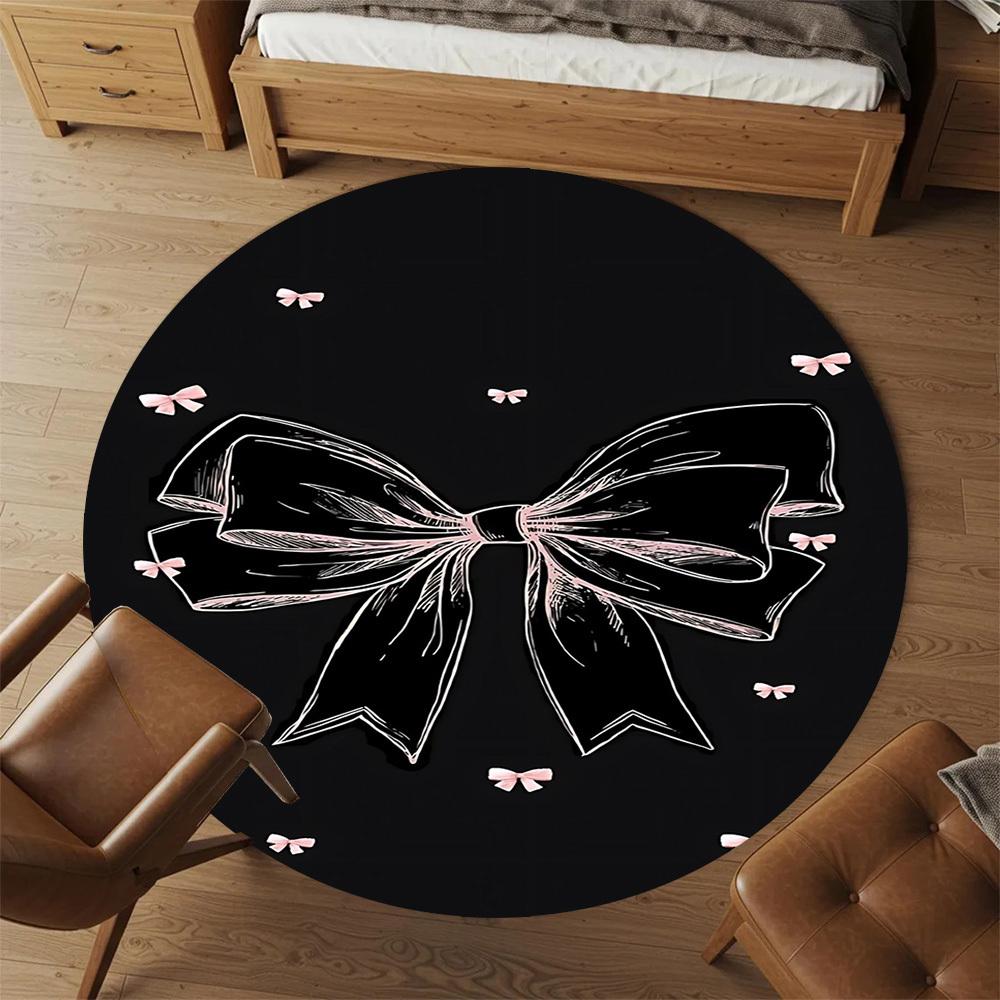1pc bow ribbon Round Chair mat office Area Rug - Non-Slip, Floor Mat for Office, Bedroom, and Indoor Decor p127145