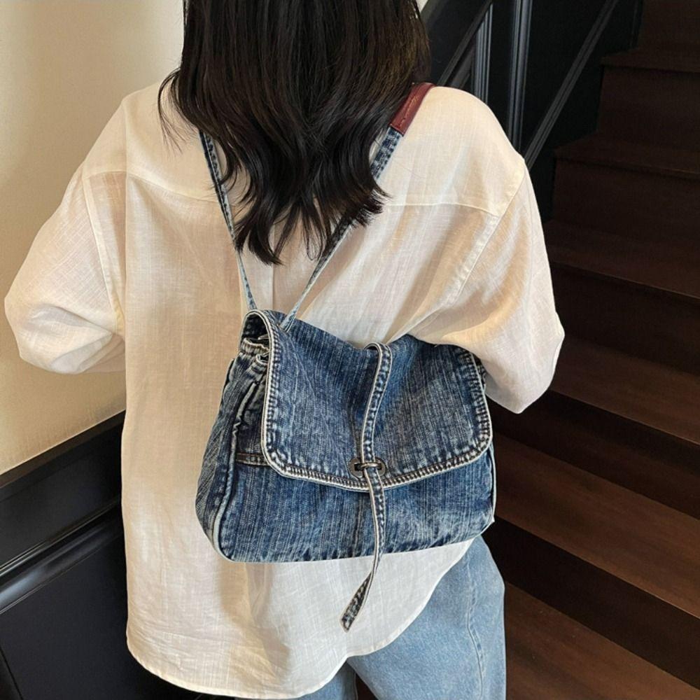 Large Capacity Denim Cloth Bag Retro Vintage Handbag Fashionable Canvas Shoulder Bag  Streetwear