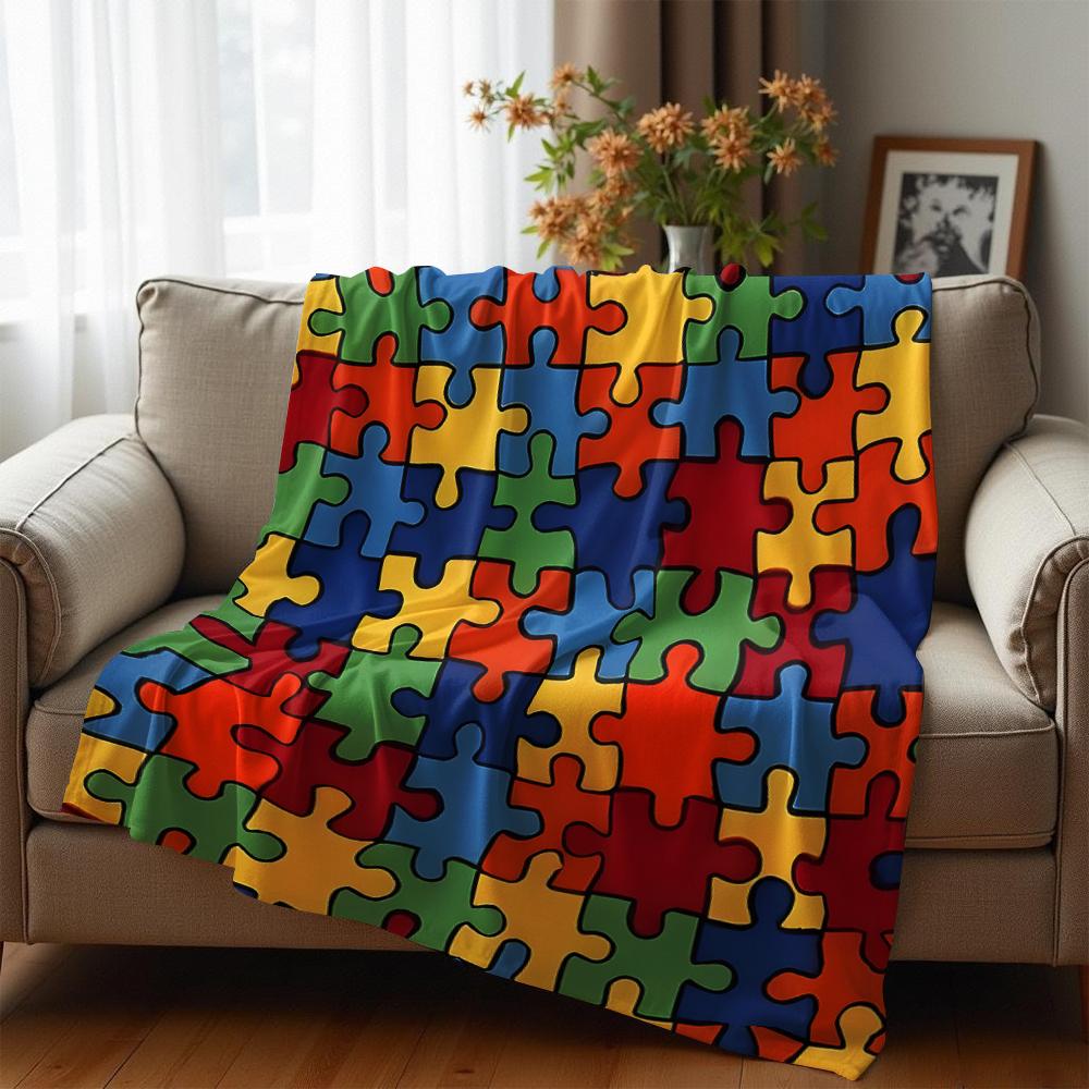 Color Puzzle Tile Soft Flannel Blanket Breathable Warm Throw for Office Car Sofa Kids Room Birthday Xmas Gift