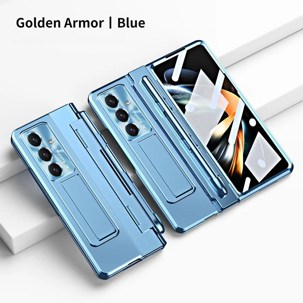 Leveling Hinge Capa for Samsung Galaxy Z Fold 7 6 5 4 Case Pastable Pen slot Kickstand PC Cover with Front Glass Funda