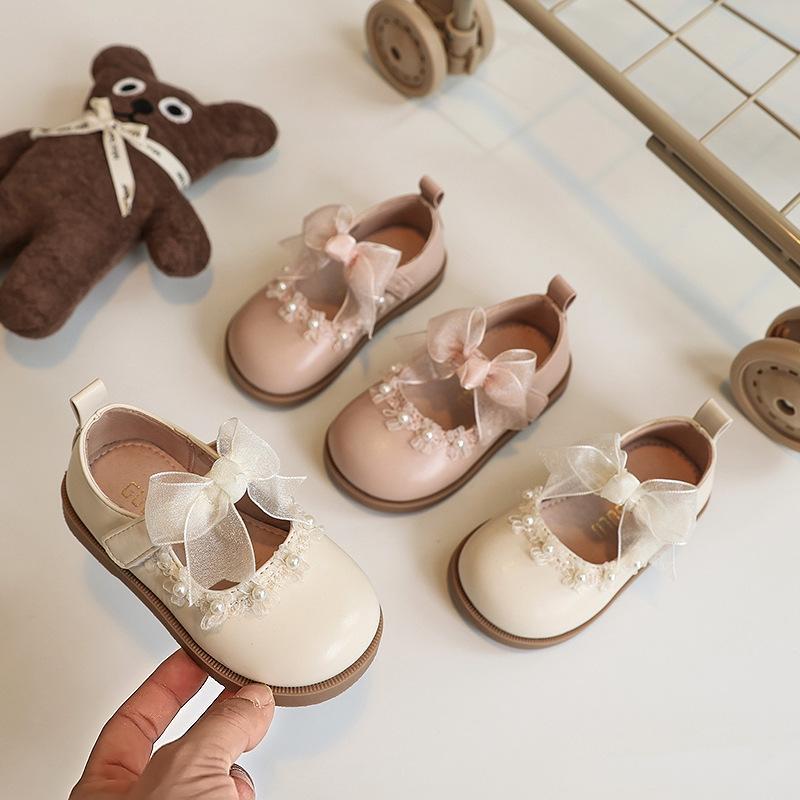 Prinsesskor, Trendiga Små Läderskor, Matchande Klänning Mjuksulade Skor, Föreställningsskor