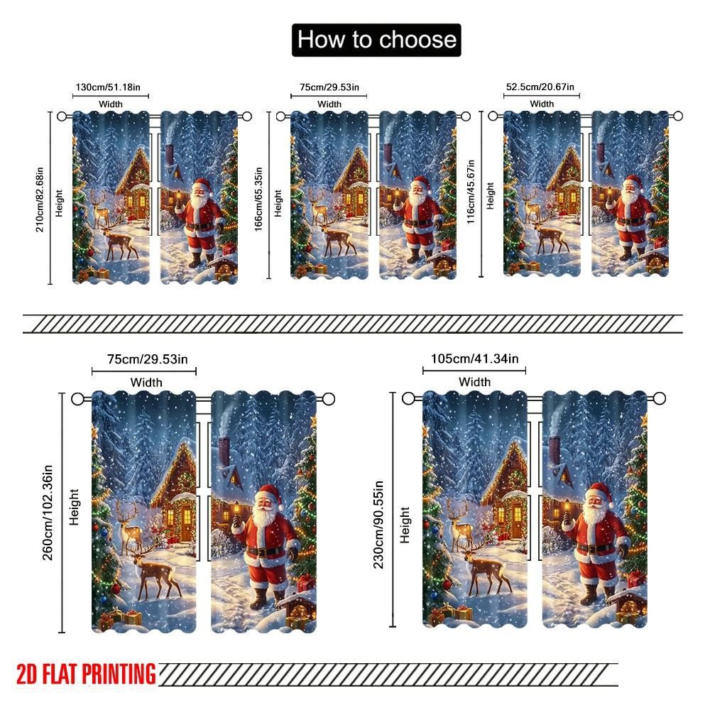 2pcs,2D Plane Printing Print Curtains Santa Claus With Reindeer Christmas Polyester Easy Install (without Rod) Outdoor