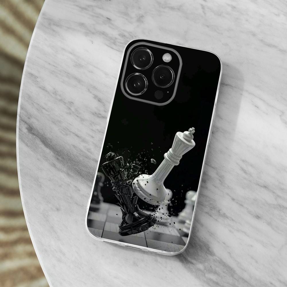 Chess Board Art Pieces Phone Case For iPhone 14,13,12,11,17,16,15,Pro,Max,Plus,X,XS,XR,SE,Mini Transparent Soft Cover