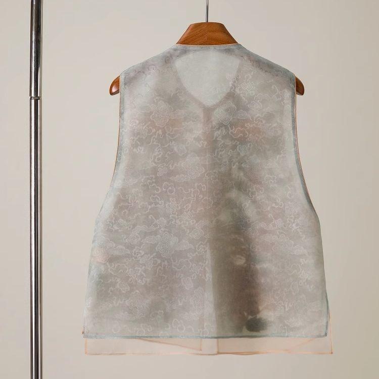2025 Summer New Chinese Buckle Embroidered Vest Vest Vest Vest Top Thin Versatile